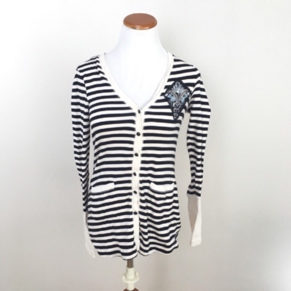 Anthropologie Tiny Art School Cardigan Appliqué Striped Women’s Sz‎ Small